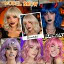 Blonde Wig with Bangs Short Blonde Bob Wigs for Women 14 Inch Platinum Blonde Curly Wig Wavy Synthetic Wigs Shoulder Length Natural Cosplay Wigs for Girl Daily Halloween Party Costume Wig