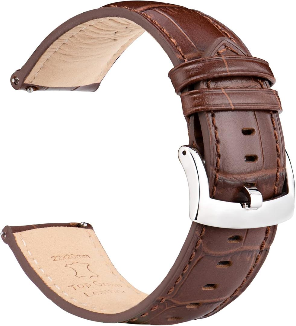 OTTOODY Alligator Grain Leather Watch Bands, Quick Release Top Grain Leather Watch Straps for Men & Women - Choice of Color & Width 18mm, 20mm, 21mm or 22mm, Wristband for Watch & Smartwatch