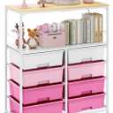 Rolling cart with 8 drawers,Storage drawer cart with wooden tabletop,Lockable wheels organizer for homeschool, arts & crafts, classroom, office & creative spaces (Pink)