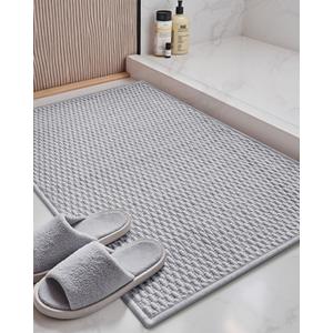 Color&Geometry Bathroom Rugs with Rubber Backing, Non Slip Machine Washable Bath Mat, Soft Absorbent Chenille Boho Carpet for Bathroom Floor, Tub and Shower,17"x29", Light Grey