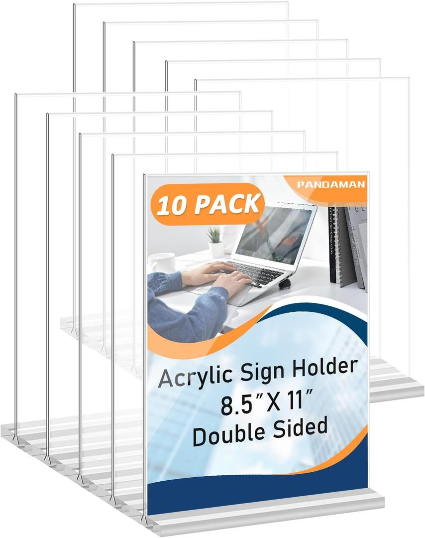 Pandaman PANDAMAN 10 Pack Acrylic Sign Holder 8.5 x 11, Vertical Double-Sided Acrylic Stands for Display, Plastic Sign Holder 8.5 x 11 Standing for Restaurant, Office, Store, Coffee Shop