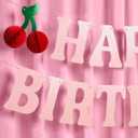 xo, Fetti Happy Birthday Cherry Banner - Pink Glitter, 6.5 Ft. | 3D Cherry Garland, Bday Decoration, Accordion Party Sign, Pop Up Photoshoot Backdrop