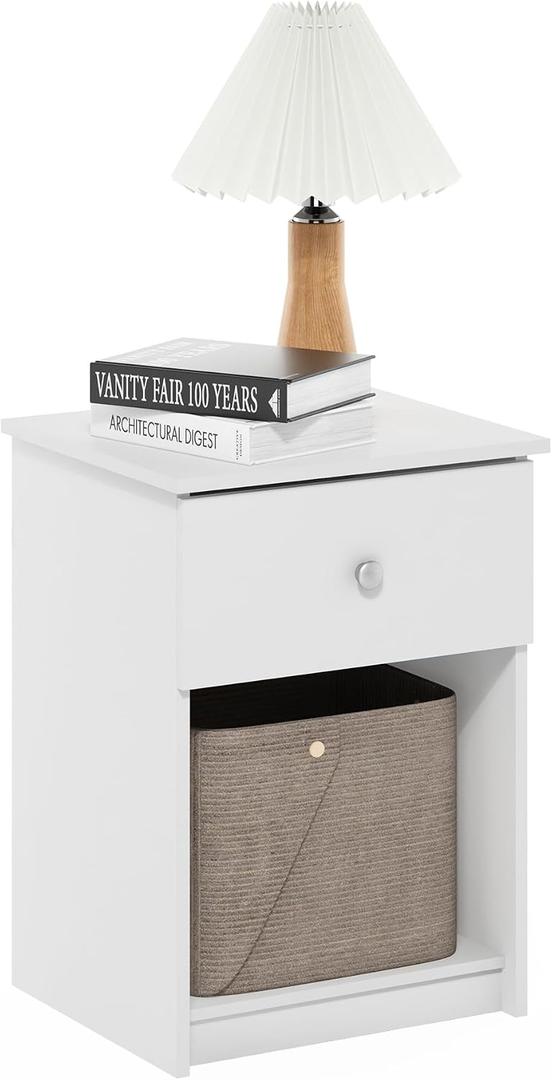 Furinno Tidur Nightstand, 1-Pack, White, 1-Pack Knob