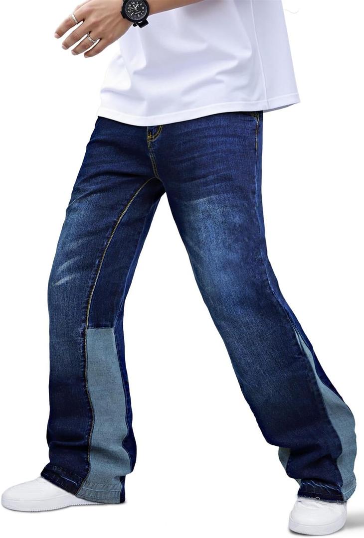 GINGTTO Mens Flared Jeans Stacked High Waisted Bell Bottom Denim Pants for Men Relaxed Fit Vintage Blue 30