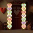 2 Pcs Valentine s Day Decoration Outdoor Lighted Conversation Hearts Hanging Banners Galentines Porch Sign Decoration Door Wall Decor for Valentines Outdoor Indoor Home Party Supplies