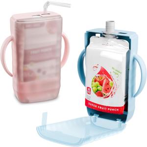 Pouch Holder No Squeeze of Stand Easy to Hold for Food Pouches & Drink Boxes - Baby Pouch Holder Allows for Easy Toddler Self-Feeding and Mess Prevention -Toddler Must HavesPink & Blue