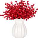 Korlon 35 Pack Artificial Red Berry Stems, Holly Berry Stems for Christmas Tree Picks Decorations, Red Berries Picks for Holiday DIY Crafts Xmas Ornaments Wedding Home Decor