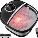 GEHONA Collapsible Foot Spa Bath with Heat,Foot Massager with Two Side Supports,Leakage Protector,Temperature Control,Bubbles,Red Light,Timer,Gifts