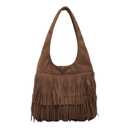 CORIOS Women Suede Handbag Vintage Fringe Hobo Bag Shoulder Bag with Tassel Hippie Western Purse Large Capacity Tote Bag Elegant Top Handle Bag for Shopping Work Travel Coffee