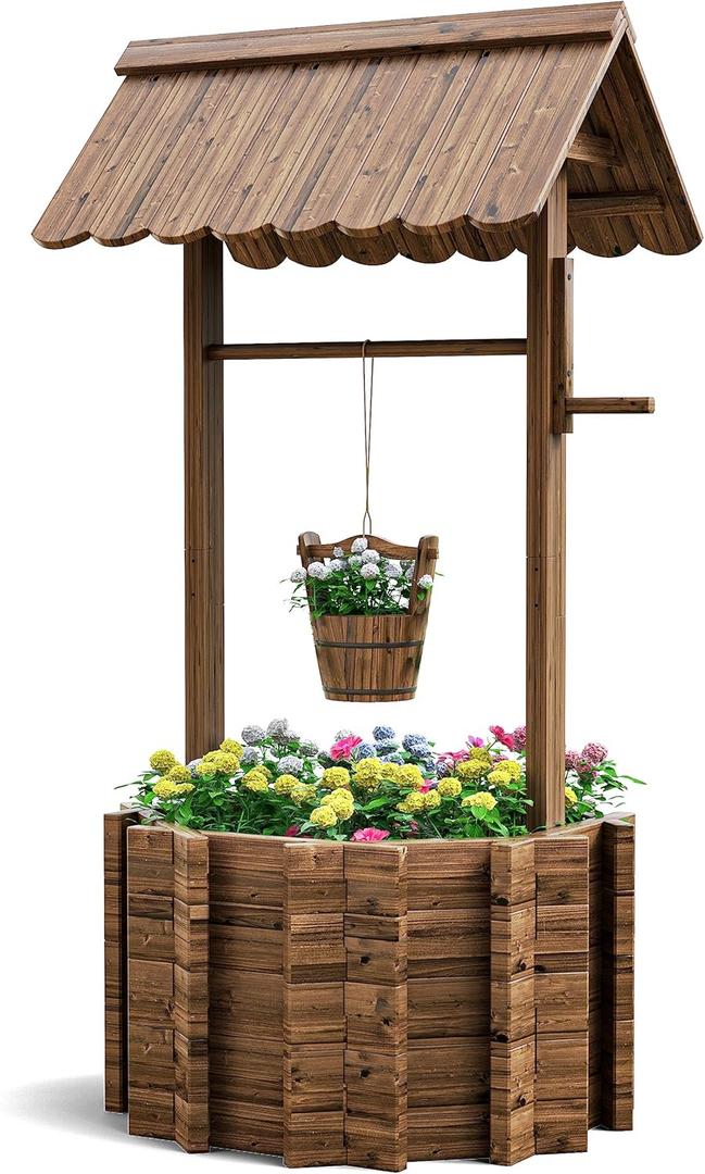 UDPATIO Wishing Wells for Outside, Wooden Wishing Well Planter for Yard, Upgrade Wishing Well with 4 Reinforced Rod & Hanging Bucket for Garden Patio Lawn Backyard Home Decor (53.2''x25.6''x25.6'')