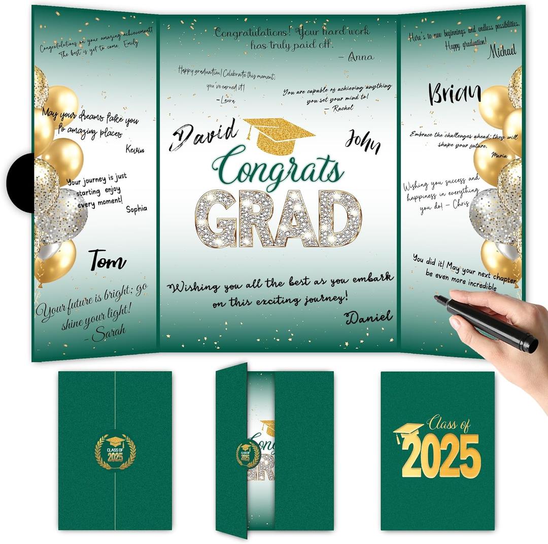Graduation Decorations 2025 Guest Book, Grad Party Decorations Class of 2025, Green and Gold Theme