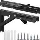 2 Pcs Folding Shelf Brackets, 10 Inch Heavy Duty Floating Triangle Shelf Brackets, Collapsible Shelves Brackets, Wall Mounted L Table Hinges Brackets for Bench Table with Screws (10 Inch)