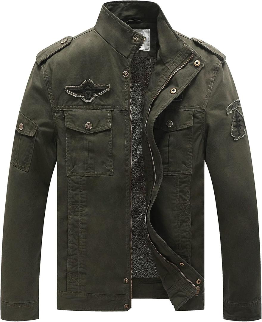 WenVen Men's Military Jacket Fleece Lined Winter Puffer Coat Cotton Windbreaker Parka (Army Green) 2XL