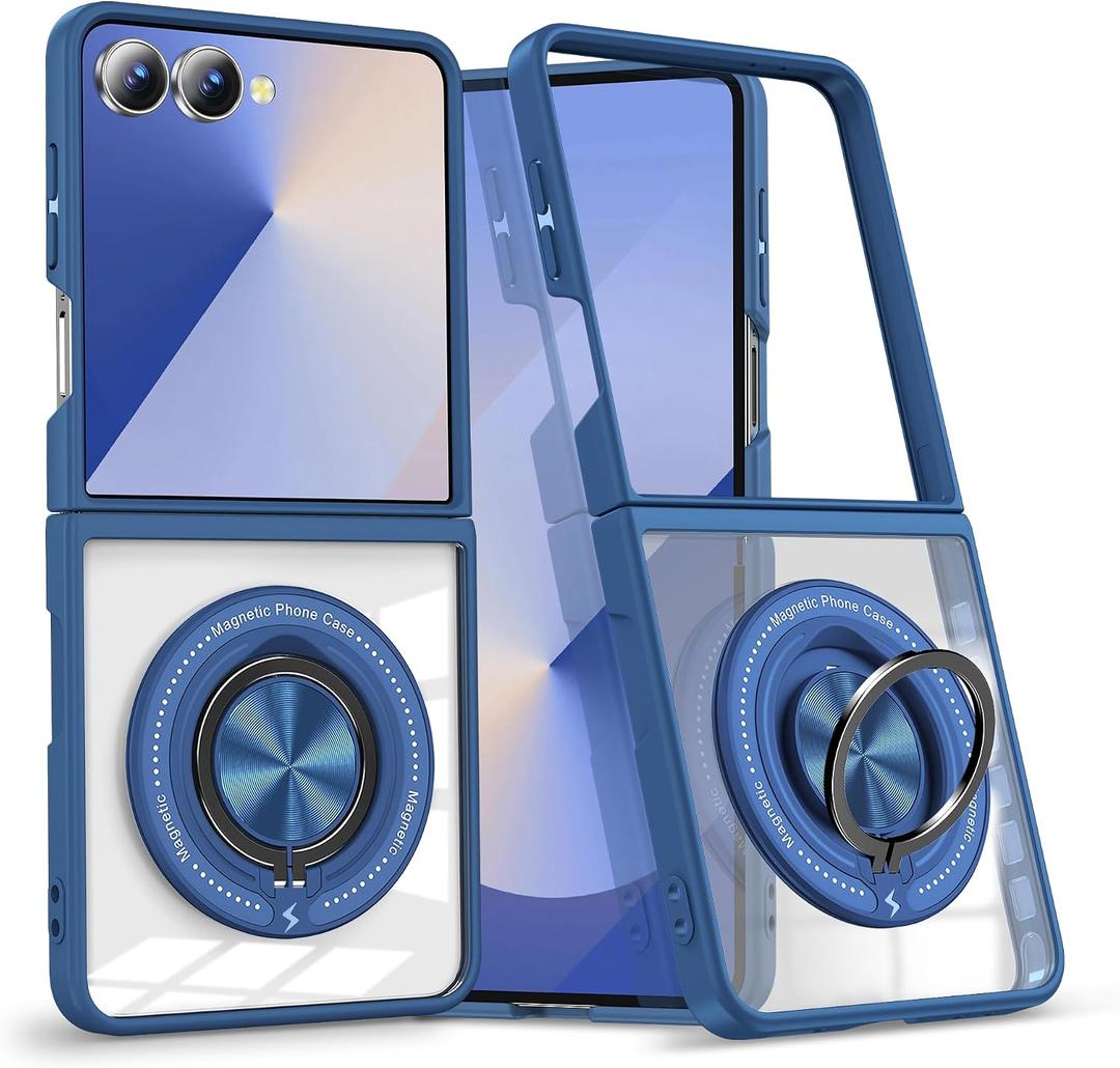 Magnetic Case for Samsung Galaxy Z Flip 7, [Compatible with MagSafe] Military Grade Shockproof Slim fit Samsung Z Flip 7 Phone Case with Magnetic Ring Kickstand, Dark Blue