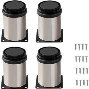 4 Inch Metal Furniture Legs - Adjustable, Stainless Steel, Silver Round, Ideal for DIY Projects: Cabinets, Desks, Coffee Tables, Shelves, and Bed Frames