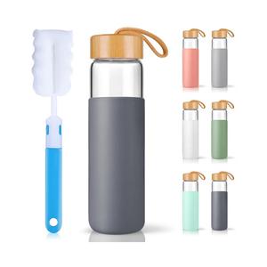 25 Oz Borosilicate Glass Water Bottles with Silicone Sleeve BPA Free, Dishwasher Safe - Reusable Clear Glass Drinking with Leak Proof Bamboo Lid | Perfect Gym Water Bottles for Men & Women