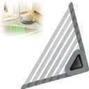 Triangle Drain Rack, Triangle Above Sink, Collapsible Sink Rack, Folding Corner Drainer Rack Silicone Sponge Holder Roll Up Kitchen Organization for Drying Dishes Fruits Vegetables (Dark Gray)