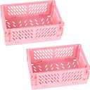 Tixill 2-Pack Mini Foldable Plastic Baskets for Organizing and Storage, Collapsible Storage Crate for Home Kitchen Bedroom Bathroom Office (5.9x3.8x2.2, Pink)