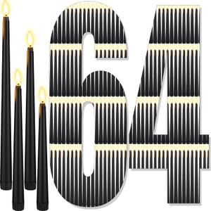 64 Pcs Flameless LED Taper Candles Battery Operated Candles 4 Sizes of 8.5'', 9.65'', 10.83'', 12.8'' Candlesticks Flickering for Halloween Christmas Church Wedding(Black)