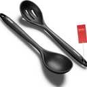 Silicone Spoons for Cooking - Kitchen Spoons for Mixing, Serving, & Stirring - 600F Heat-Resistant Non Stick Utensils Ladle & Skimmer- Dishwasher Safe, Black,10.3IN