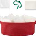 OIAHOMY Gift Basket with Handle, Small Woven Basket with Gift Bag, Ribbon and Wrap Tissue Paper, Nursery Bins Empty to Fill with Small Items, Baby, Pet Toy Organizer - Red (12"x 8"x 5")