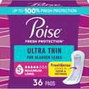 Poise Ultra Thin Incontinence Pads & Postpartum Pads for Bladder Leaks, 5 Drop Maximum Absorbency, Long Length, 36 Count, (LONG/NON-WINGED)
