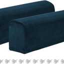 uxcell 2Pcs Stretch Armrest Covers, Polyester Soft Couch Armchair Cover Non-Slip Chair Arm Rest Slipcovers for Sofa Recliner Twist Pins, Navy Blue