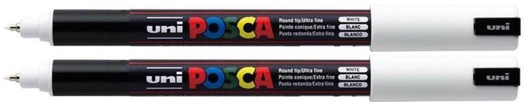 posca Authentic Marker Set, 2 White Professional Grade Paint Markers with 1MR Extra Fine Tip