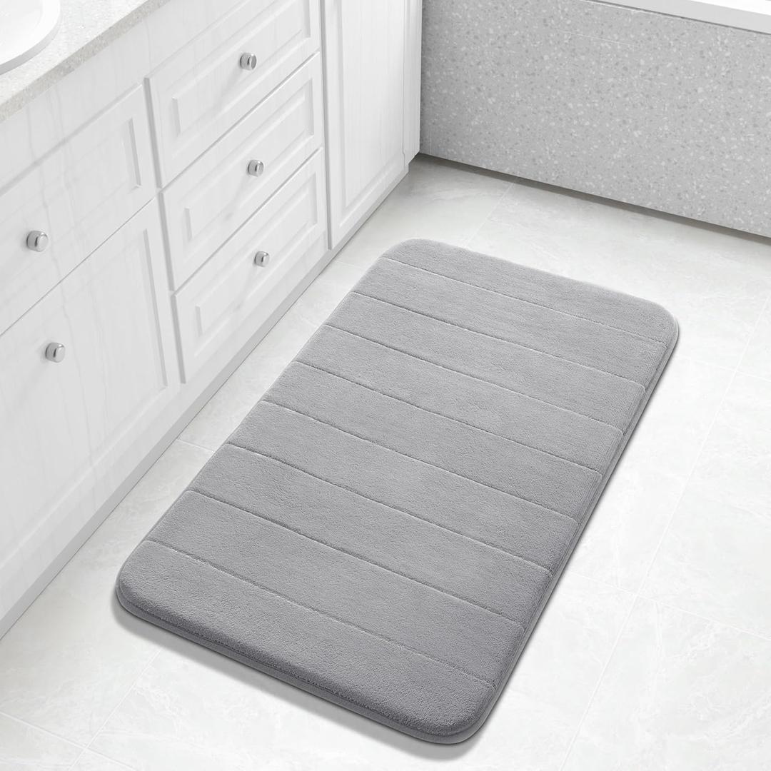 Yimobra Large Bath Mat 36"x24", Super Soft Quick Dry Memory Foam Bathroom Rug, Water Absorbent, Non Slip Backing Machine Washable for Tub Shower, Thick Comfort Support, Gray (Grey)