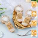 50 Pcs Mini Electric Handheld Fans for Wedding Guests Bulk, Portable Wedding Fans Battery Powered with Flower & Thank You for Celebrating with Us Patterns, Battery Not Include (Brown)