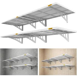 Aecxm 4-pack 2x3ft Adjustable Garage Wall Shelving 1120lbs Load Capacity Heavy Duty Wall Mounted Storage Shelf Metal Floating Shelves for Garage(White)