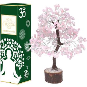 Rose Quartz Crystal Tree Home Decor and Pink Room Decor, Healing Crystals Chakra Tree of Life Birthday Gifts for Women Mom Her Sister House Warming Gifts New Home Spiritual Presents Womens Gift (002 Aa Rose Quartz (Sliver Wire))