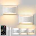 Brightown Battery Powered Wall Sconces Set of Two, Rechargeable Magnetic Wall Sconce 3 Colors Wireless Up and Down Wall Mount Light for Hallway Bedroom Bedside Living Room(White)