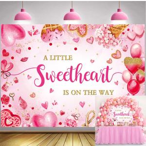 Sweetheart Baby Shower Backdrop for Girl Valentines Baby Shower Decorations 7x5FT A Little Sweetheart is On The Way Banner Sweethearts Candy Hearts Photography Background Photo Props