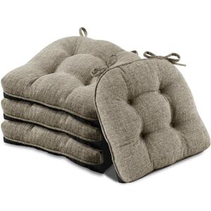 Basic Beyond Chair Cushions for Dining Chairs 4 Pack, Dining Seat Cushions with Ties and Non Slip Backing, 15.5 x 15.5 inches Tufted Kitchen Chair Pads (Khaki)