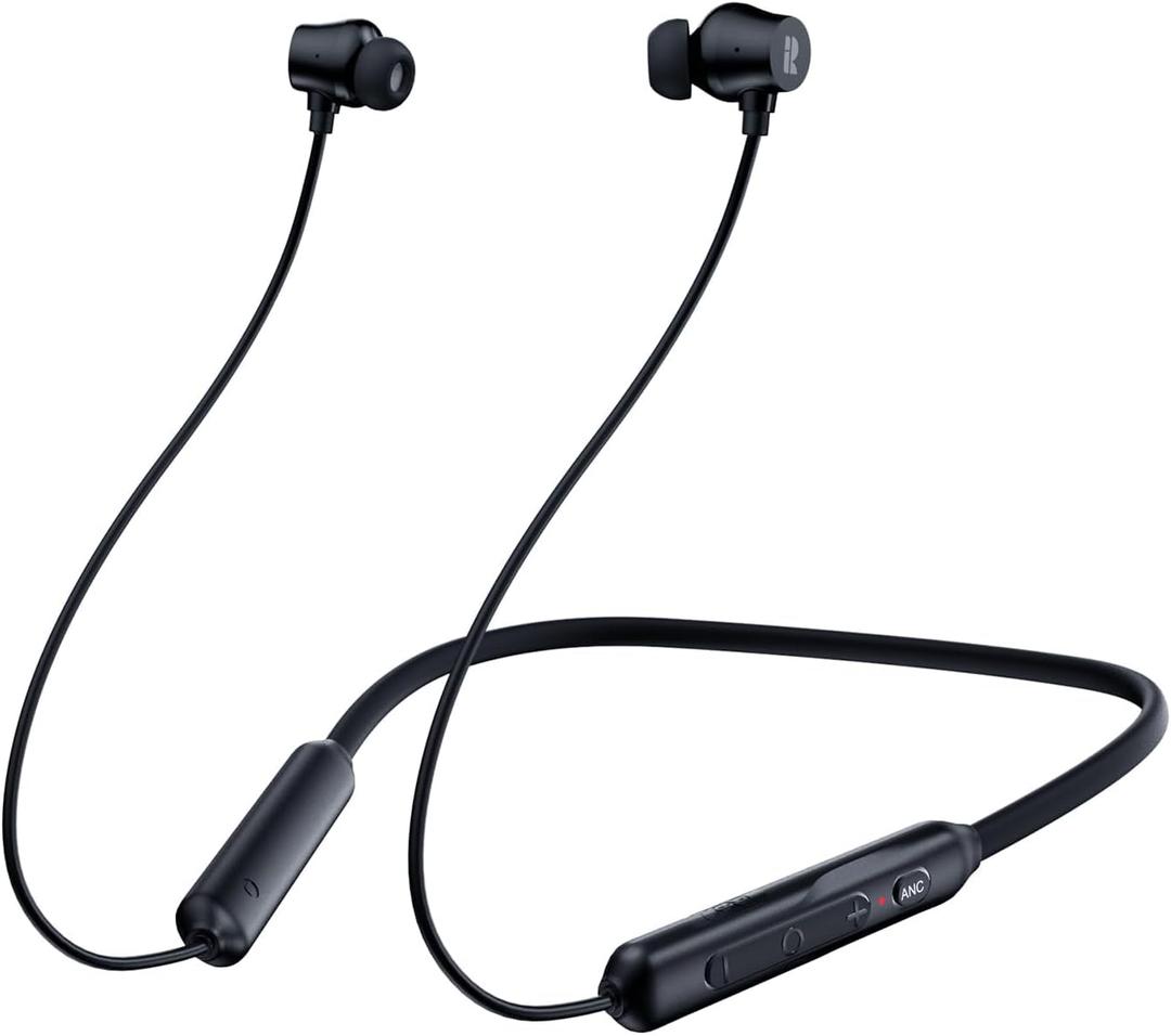 Rythflo Active Noise Cancelling Headphones, Wireless in Ear Neckband Blutooth Headphones with 3 AI Mics ENC, 60Hrs Playtime, V5.3 Multipoint Connection Magnetic Earbuds for Work/Travel/Home/Office (Black)
