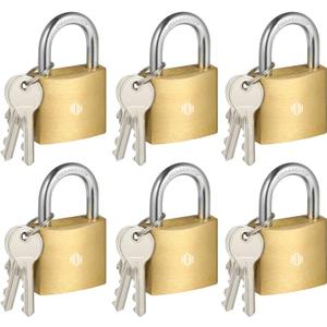 HOX 6-Pack Keyed Padlock, Waterproof and Rustproof, Solid Brass Lock with 1-1/4" Wide Body, Padlock with Keys for Storage Unit, Sheds, Garages and Fence
