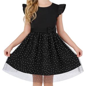 DIPUG Girls Tulle Dress, Casual Birthday Party Flower Girl Summer Dresses Polka Dot Bow & Flutter Sleeves, 5-12Y