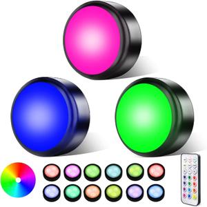 swesara Push Lights with Remote Puck Lighting Battery Operated Tap Lights Button Stick On Color Changing Led Lights 6 Pack (3 Black)