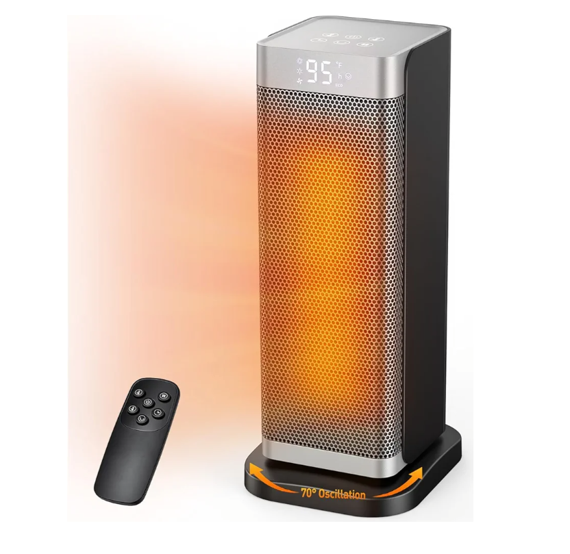 Space Heaters for Indoor Use, 1500W Electric Heater with Thermostat, 70° Oscillation, Remote Control, 3 Modes, 12H Timer, Portable Heater for Bedroom, Office, Home