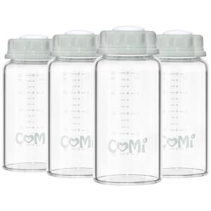COMI Natural Glass Baby Bottle,Standard Neck Breastmilk Storage Bottle for Fridge,Breast Milk Container,Breast Pump Bottle Compatible with Medela Breast Pump,BPA Free,4PCS (5oz, Gray Lids)