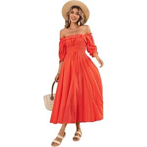 R.Vivimos Women Summer Half Sleeve Cotton Ruffled Vintage Elegant Backless A Line Flowy Long Dresses, Size M R.Vivimos Women Summer Half Sleeve Cotton Ruffled Vintage Elegant Backless A Line Flowy Long Dresses, Size M
