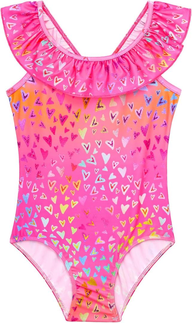 Snowheart Girls Swimsuit One Piece Bathing Suit Kids Quick Dry Shoudler Ruffle Floral Swimwear for 3-12 Years Old (Black)