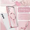 Magnetic for Samsung Galaxy A15 5G Case +2X Screen Protectors,Luxury Plated Gold Edge [Glitter Card&Wrist Strap] Slim Soft Crystal Clear TPU Shockproof Case Cover for Galaxy A15 5G-Pink