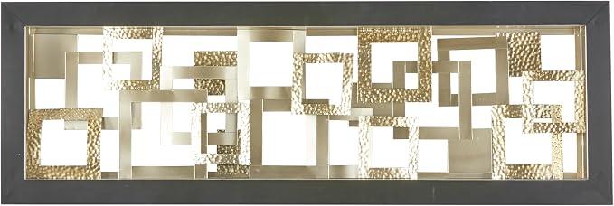 Deco 79 Metal Geometric Home Wall Decor Square Ribbon Wall Sculpture with Black Frame, Wall Art 16" x 2" x 48", Gold