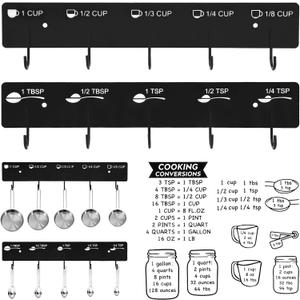 Premium Measuring Cups and Spoons Hanging Rack with stick, Measuring Cup Organizer Rack Suitable for Kitchen Hanging Cups and Spoons, Including Screw and Adhesive Mounting (Stickers+Measuring)