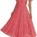 MEROKEETY Women's Summer Floral Maxi Dress 2026 Spring Boho Vacation Eyelet Lace Short Sleeve A Line Tiered Flowy Dresses M