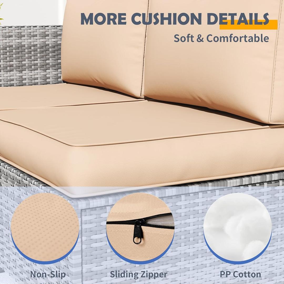 Patio Furniture Cushions Replacement Set of 3, Outdoor Deep Seat Couch Cushion and Backrest Pillow with Waterproof Removable Cover for Sectional Sofa Set, Beige 23×16×48 inch