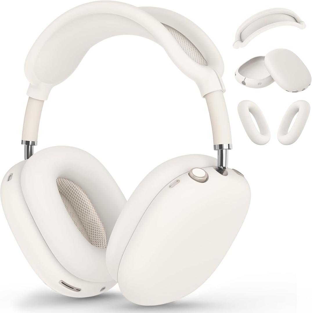 Silicone Case Cover for AirPods Max, Ear Pad Case Cover/Ear Cups Cover/Headband Cover for AirPods Max Headphones, Accessories Soft Silicone Protector for Apple AirPods Max New USB-C (2024) (Beige)