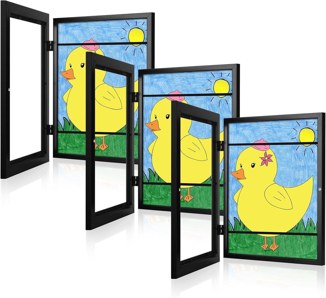 [3-Pack] Kids Art Frames, 8.5x11 Front Opening Kids Artwork Frames Changeable, Black Artwork Display Storage Frame for Wall, Holds 50 Pcs, for 3D Picture, Crafts, Hanging Art, Portfolio
